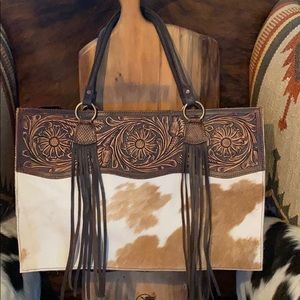 American Darling Leather Handtooled Briefcase Tote